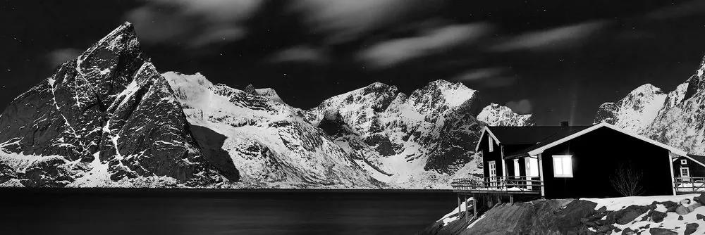 Εικόνα νυχτερινό τοπίο στη Νορβηγία σε ασπρόμαυρο - 120x40