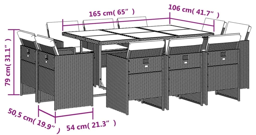 vidaXL Σετ Τραπεζαρίας Κήπου 11 τεμ. Μπεζ Συνθετικό Ρατάν με Μαξιλάρια