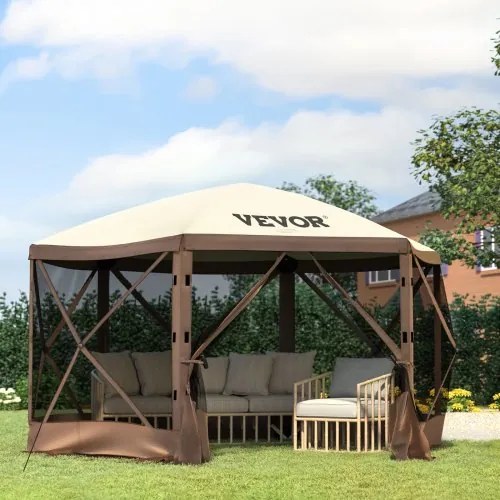 VEVOR Pop-up Camping Gazebo Camping Canopy Shelter 6 Sided 12&#039; x 12&#039; Sun Shade