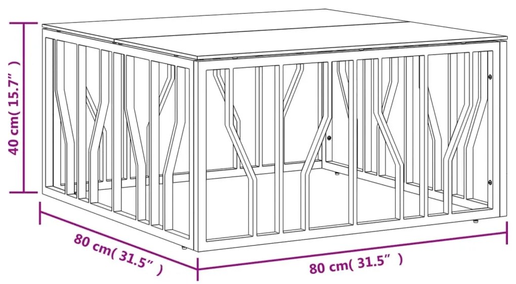 vidaXL Τραπέζι Σαλονιού 80x80x40 εκ. από Ανοξείδωτο Ατσάλι και Γυαλί