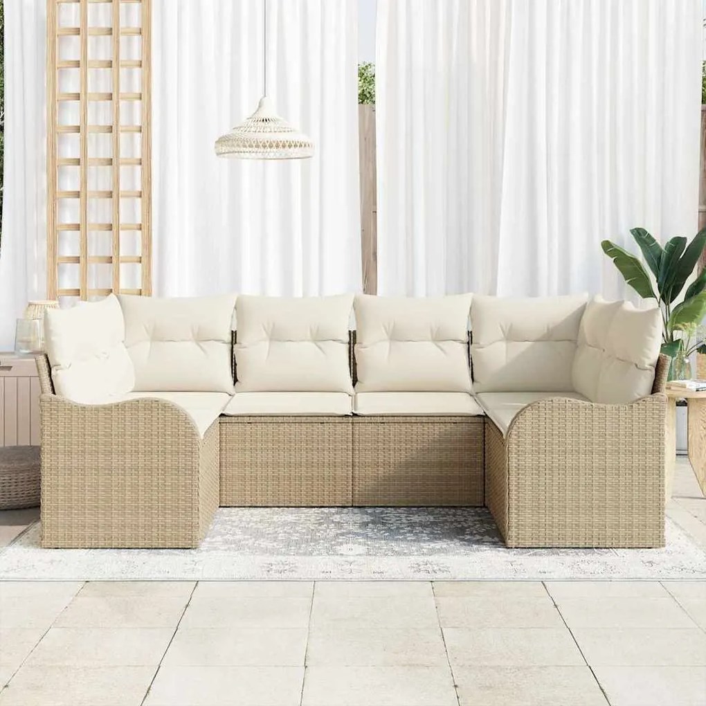 vidaXL Σετ Καναπέ Κήπου με μαξιλάρι 6 pcs Beige, λευκό Πολυ ράταν
