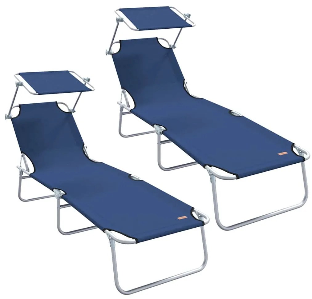 vidaXL Ξαπλώστρα 2-πρόσωπο 2 pcs Μπλε 58 x 188 x 77 εκ. ύφασμα