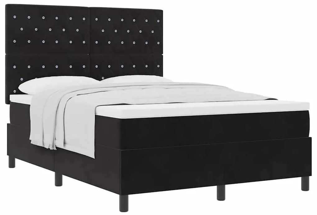 vidaXL Κρεβάτι με ελατήρια με στρώμα Μαύρο 140 x 190 cm Βελούδο