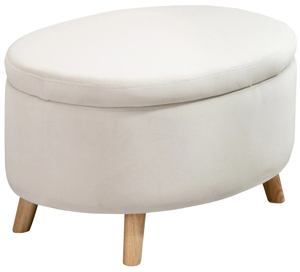 HOMCOM Πάγκος αποθήκευσης, σκαμπό, οβάλ σχήμα, όψη βελούδου, έως 120 kg, 71 x 51,5 x 42 εκ., Μπεζ