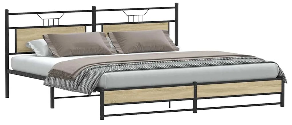 vidaXL Σκελετός Κρεβ. Χωρίς Στρώμα Sonoma Δρυς 193x201 εκ. Μεταλλικό