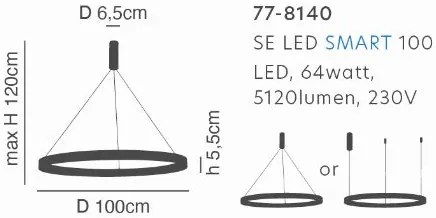 Γραμμικό Φωτιστικό SE LED SMART 100 AMAYA PENDANT BLACK Δ5 - 77-8140 - 51W - 100W - 77-8140