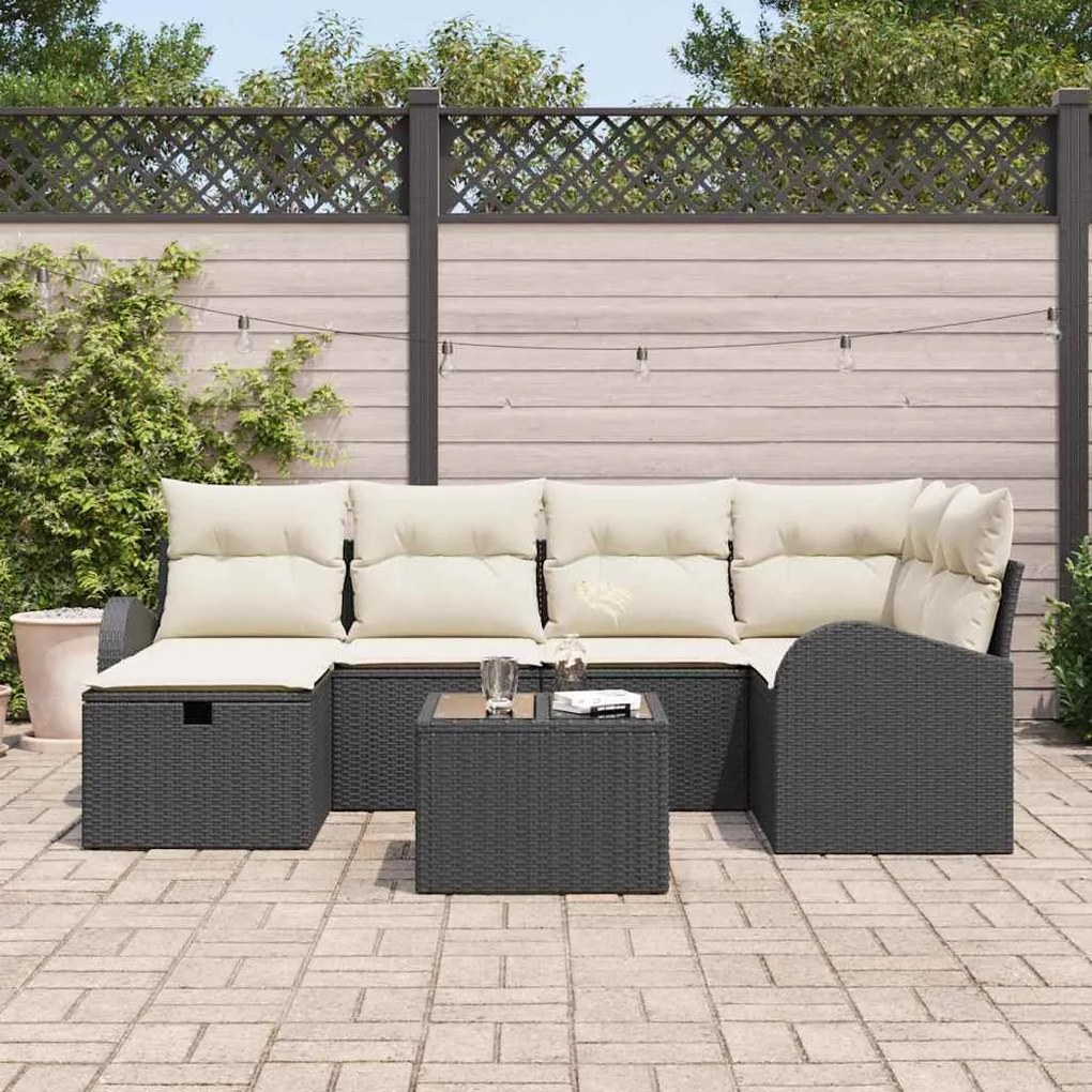 vidaXL Σετ Καναπέ Κήπου 7 pcs Μαύρο και κρεμ 234 x 124 x 85 εκ