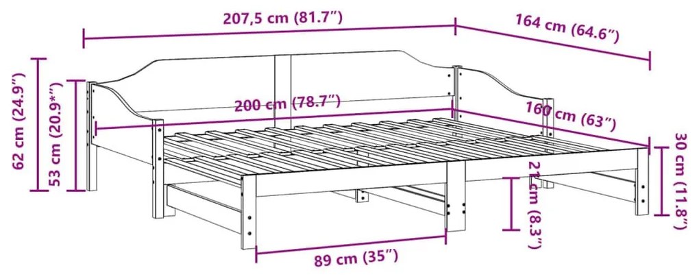 Καναπές Κρεβάτι Συρόμενος 80 x 200 εκ. Μασίφ Ξύλο Πεύκου - Καφέ