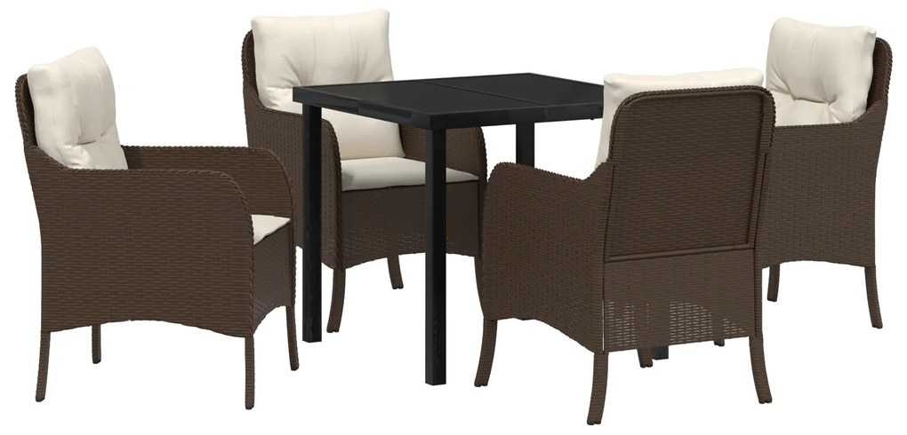 vidaXL Σετ Dining Κήπου 5 Τεμαχίων με Μαξιλάρια Καφέ Πολυ Ρατάν