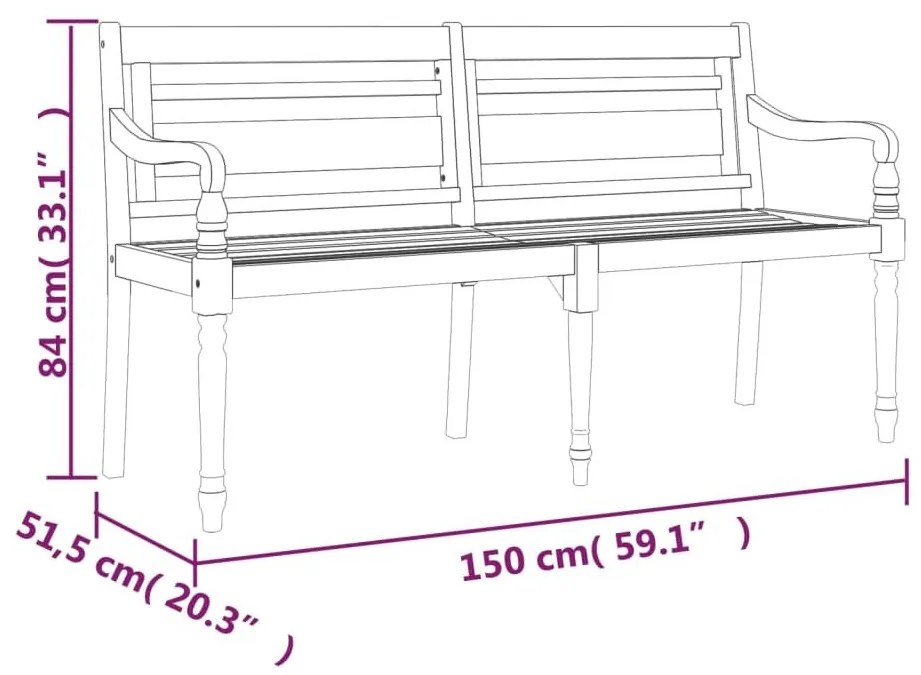 Παγκάκι Batavia 150 εκ. Μασίφ Ξύλο Teak &amp; Κόκκινο Καρό Μαξιλάρι - Καφέ