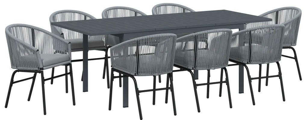 vidaXL Σετ Εξωτερικής Τραπεζαρίας 10 Τεμαχίων με Μαξιλάρια Γκρι Πολυ Ρατάν