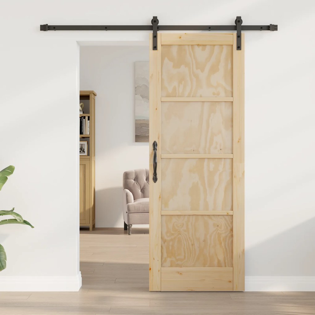 vidaXL Συρόμενη Πόρτα με Σετ Εξαρτημάτων 73.5x198.5 εκ. Μασίφ Ξύλο Πεύκου