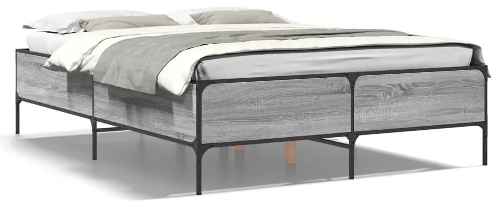 vidaXL Πλαίσιο Κρεβατιού Γκρι Sonoma 140x200 εκ. Επεξ. Ξύλο & Μέταλλο