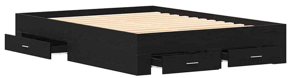 vidaXL Κρεβάτι με Συρτάρια Μαύρη δρυς 135 x 190 cm Επεξεργασμένο ξύλο