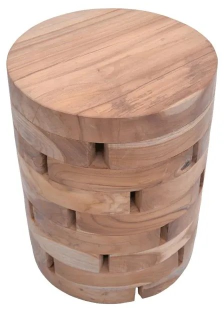 Σκαμπό Shard Inart φυσικό μασίφ ξύλο teak Φ35x45εκ 35x35x45 εκ.