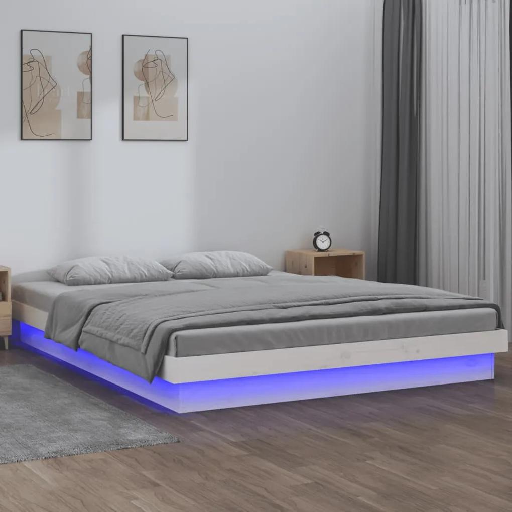 vidaXL Πλαίσιο Κρεβατιού με LED Λευκό 200 x 200 εκ. από Μασίφ Ξύλο