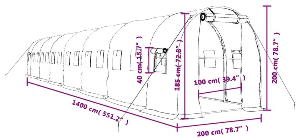 Θερμοκήπιο με Ατσάλινο Πλαίσιο Λευκό 28 μ² 14 x 2 x 2 μ. - Λευκό