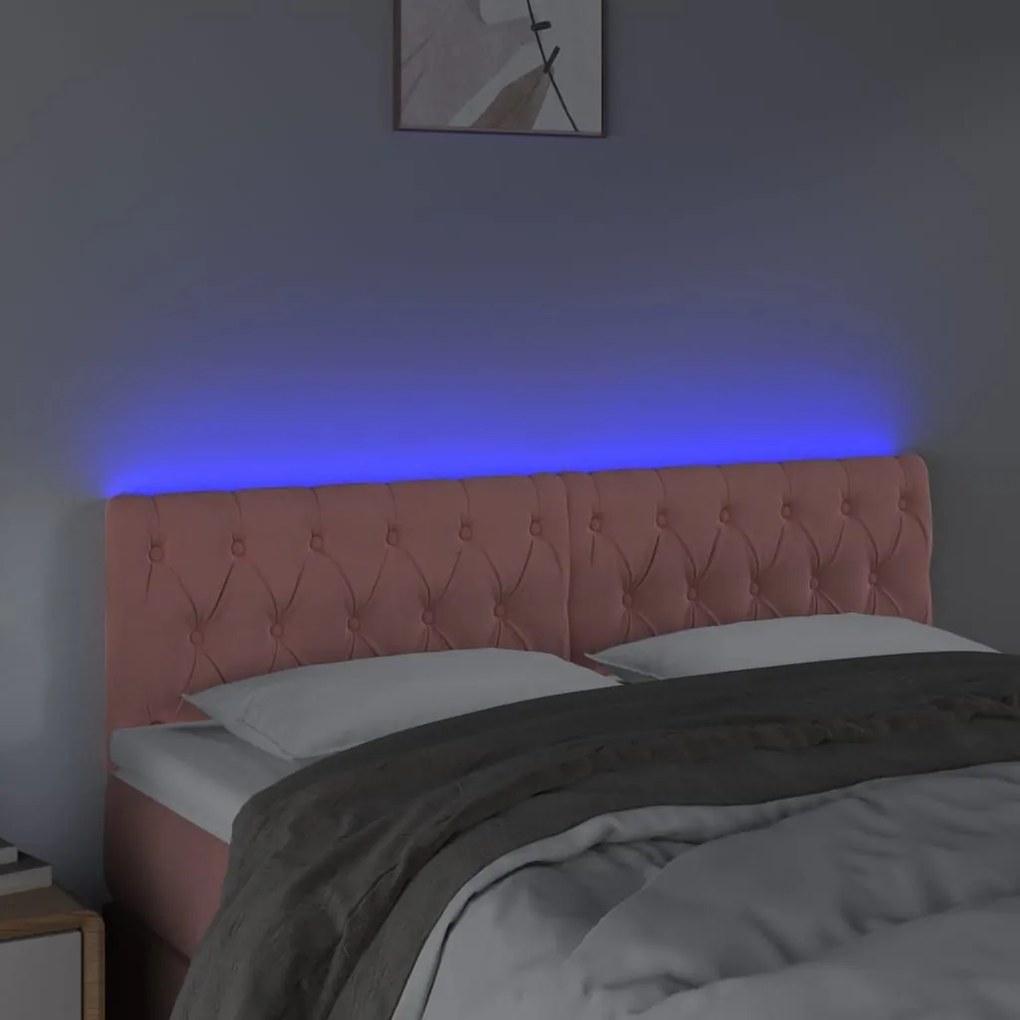 Κεφαλάρι Κρεβατιού LED Ροζ 160x7x78/88 εκ. Βελούδινο - Ροζ