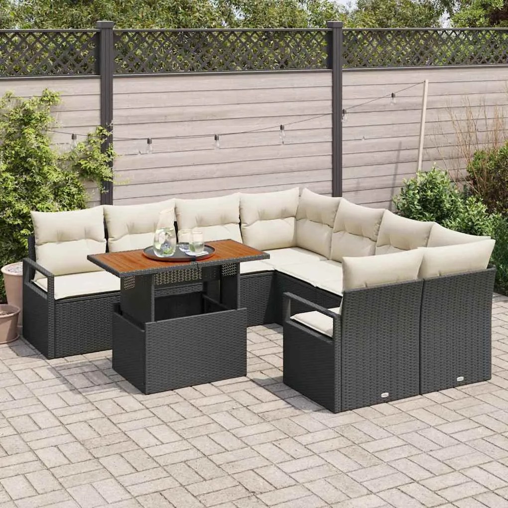 vidaXL Σέτ φαγητού για κήπο 9 pcs Μαύρο, Κρέμα 100 x 55 x 73 εκ