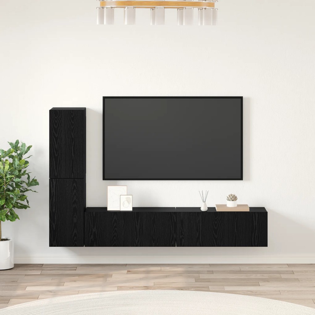 vidaXL Τηλεοπτική Κάβα Τοίχου 4 pcs Μαύρη Δρυς Επεξεργασμένο ξύλο
