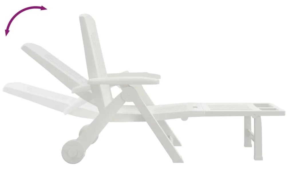 vidaXL Ξαπλώστρα Πτυσσόμενη με Ρόδες Λευκή από Πολυπροπυλένιο