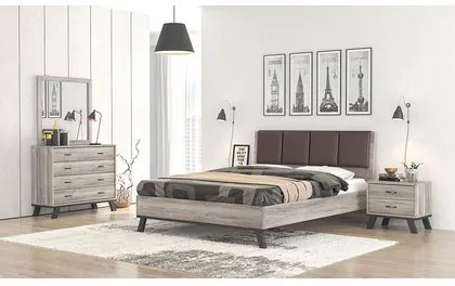 Savvidis Furniture  Κρεβάτι Υπέρδιπλο για στρώμα 150x200 N69 Καφέ Τεχνόδερμα Σταχτί BEST-80801000