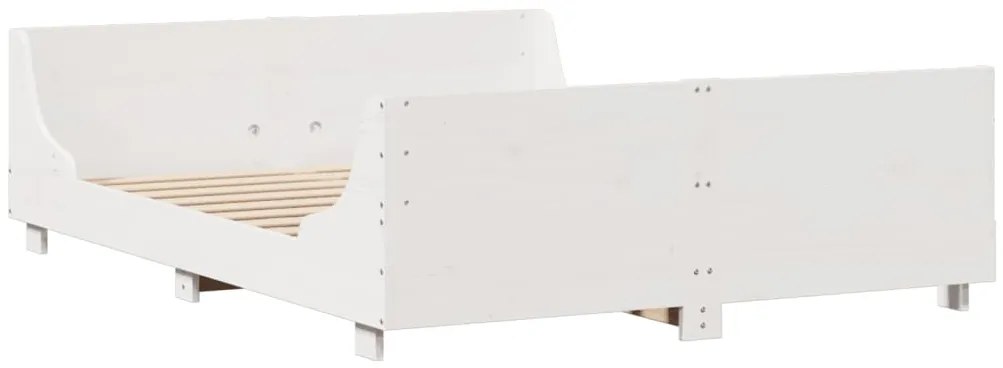 Κρεβάτι Βιβλιοθήκη Χωρίς Στρώμα Λευκό 135x190 εκ Μασίφ Πεύκο - Λευκό