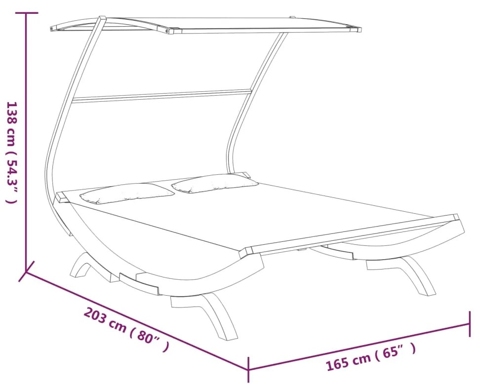 vidaXL Ξαπλώστρα ΕξΧώρου Ανθρ 165x203x138εκ Μασίφ Λυγισμένο Ξύλο Τέντα