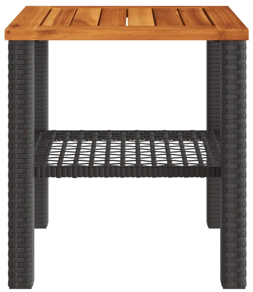 vidaXL Τραπέζι Κήπου Μαύρο 40x40x42 εκ. Συνθετικό Ρατάν &amp; Ξύλο Ακακίας