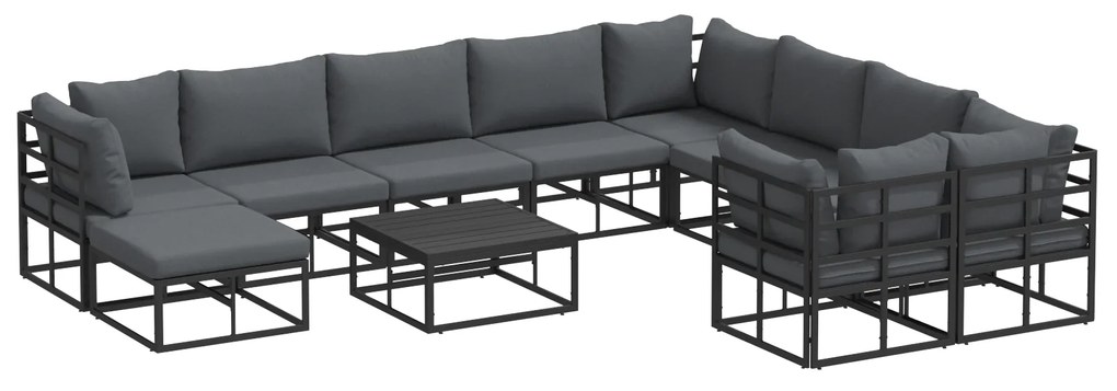 vidaXL Σετ Καναπέ Κήπου με μαξιλάρι 11 pcs Μαύρο Αλουμίνιο