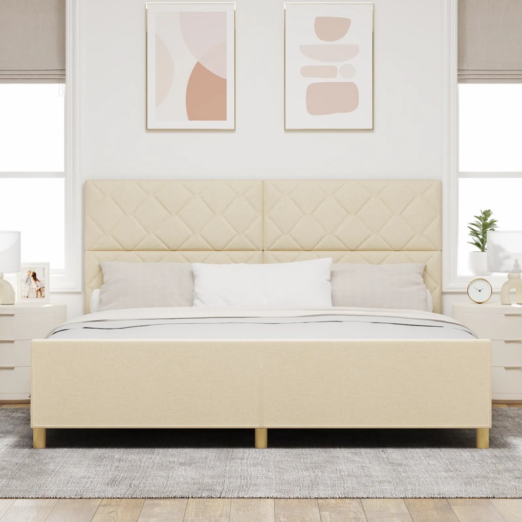 vidaXL Σκελετός Κρεβατιού με κεφαλάρι Κρεμ 200 x 200 cm ύφασμα