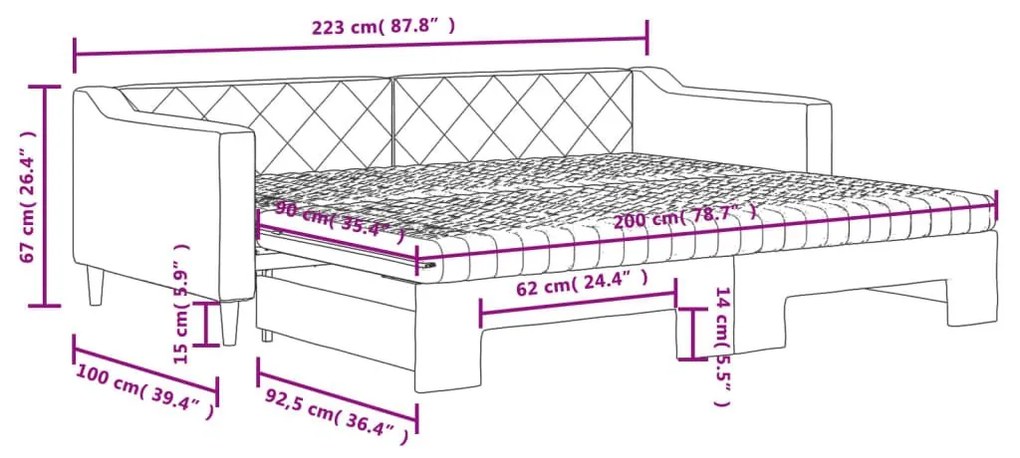 Καναπές Κρεβάτι Συρόμενος Κρεμ 90x200 εκ. Ύφασμα Στρώματα - Κρεμ