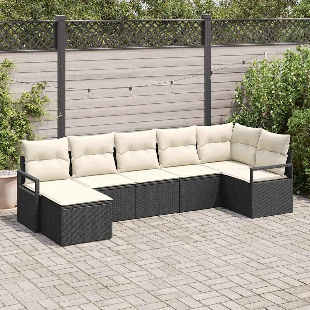 vidaXL Σετ Καναπέ Κήπου 7 pcs Μαύρο Πολυ ράταν