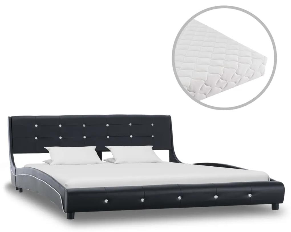 vidaXL Κρεβάτι Μαύρο 160 x 200 εκ. από Συνθετικό Δέρμα με Στρώμα
