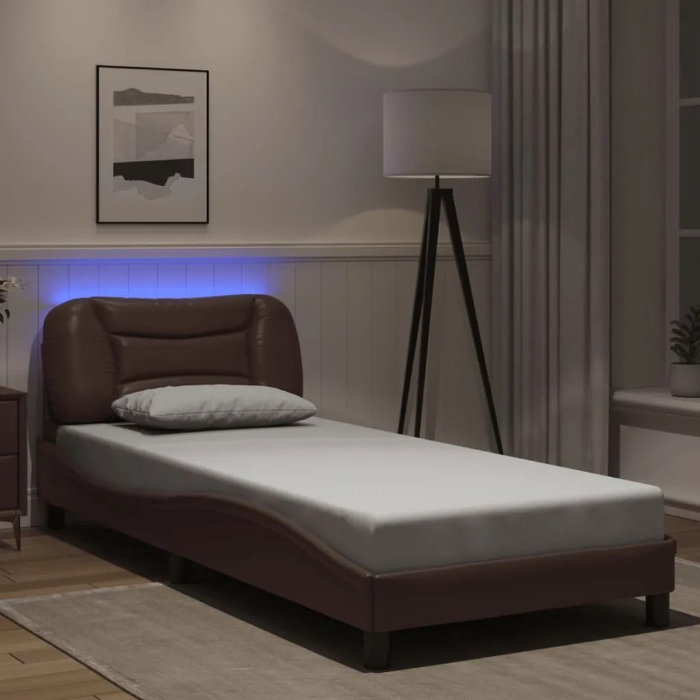 Πλαίσιο Κρεβατιού με LED Καφέ 80x200 εκ. Συνθετικό Δέρμα