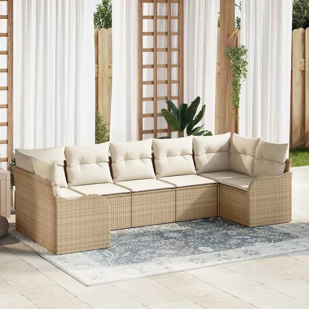 vidaXL Σετ Καναπέ Κήπου με μαξιλάρι 7 pcs Beige, λευκό Πολυ ράταν