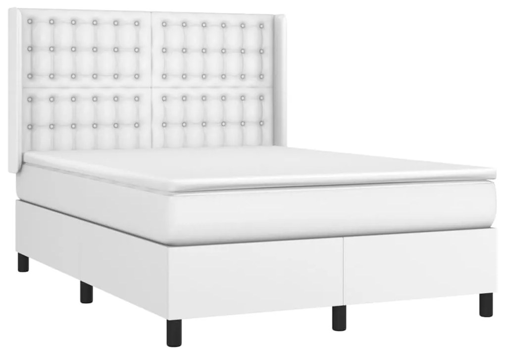 vidaXL Κρεβάτι Boxspring με Στρώμα Λευκό 140x200εκ.από Συνθετικό Δέρμα