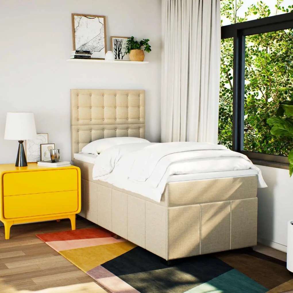 Κρεβάτι Boxspring με Στρώμα Κρεμ 80 x 200 εκ. Υφασμάτινο - Κρεμ