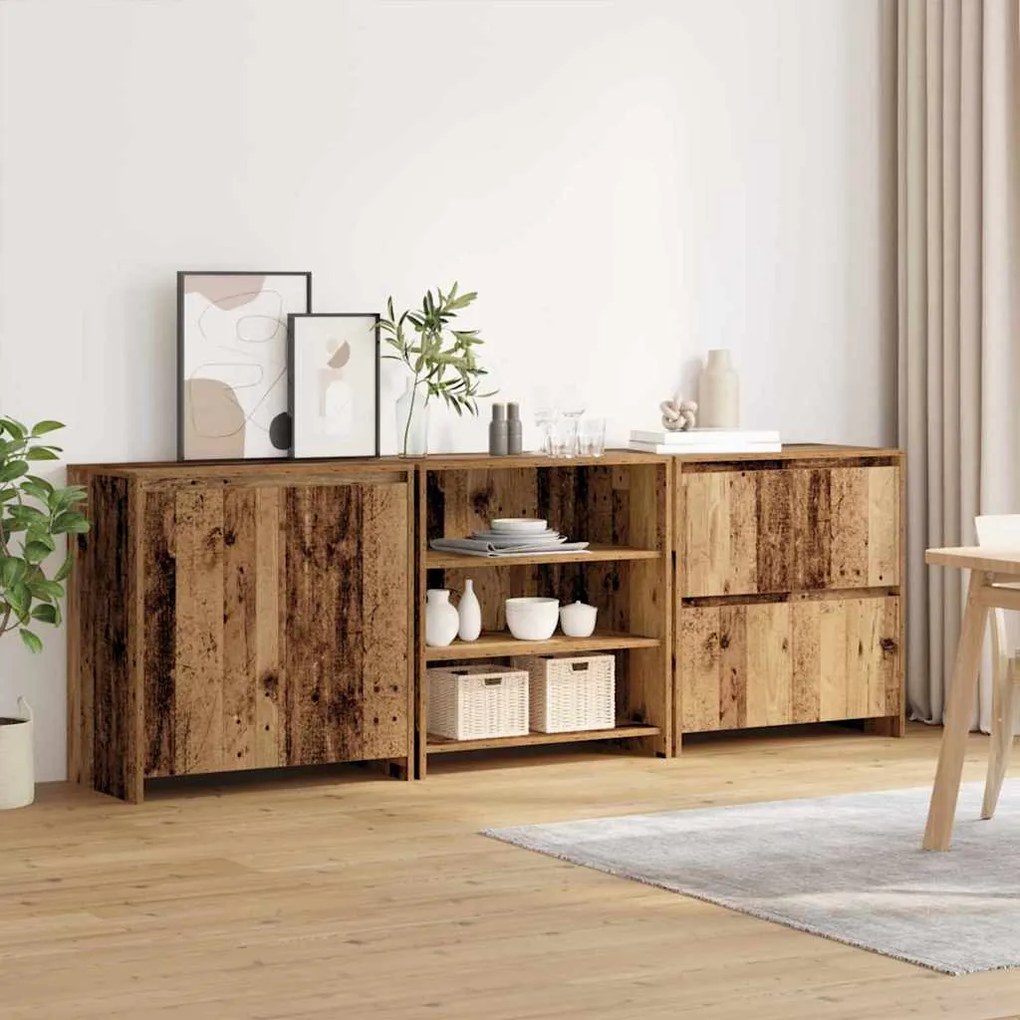 vidaXL Παραδοσιακά Πλευρικά Έπιπλα 3 pcs Παλαιό ξύλο 70 x 41 x 75 εκ.