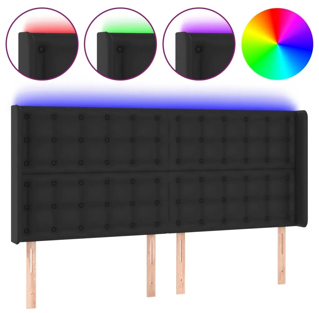 Κεφαλάρι Κρεβατιού LED Μαύρο 183x16x118/128 εκ. Συνθετ. Δέρμα 3124150