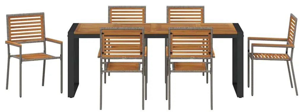 vidaXL Σέτ φαγητού για κήπο 7 pcs Γκρι και Καφέ συνθετικό ρατάν