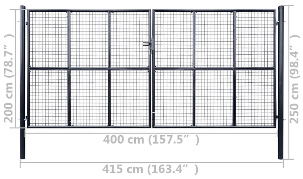 vidaXL Πόρτα Περίφραξης με Πλέγμα Γκρι 400 x 200 εκ. Γαλβαν. Χάλυβας