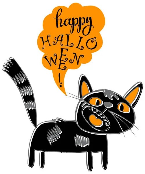 Εικονογράφηση Happy Halloween! Black cat. Vector cartoon, aqua_marinka