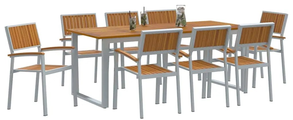 vidaXL Σέτ φαγητού για κήπο 9 pcs Γκρι και καφέ 200 x 90 x 75 cm