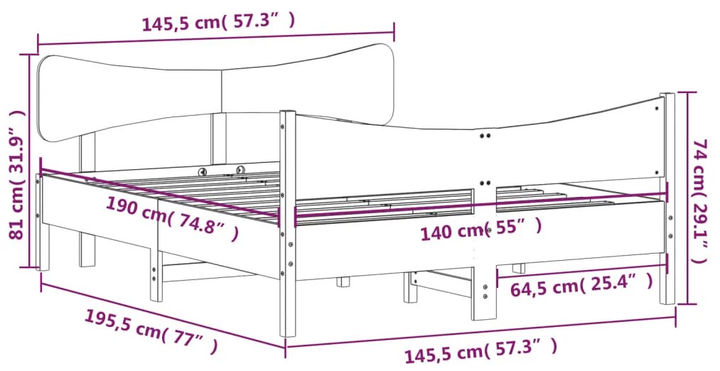 Σκελετός Κρεβατιού Χωρίς Στρώμα Καφέ 140x190 Μασίφ Ξύλο Πεύκου 3216395
