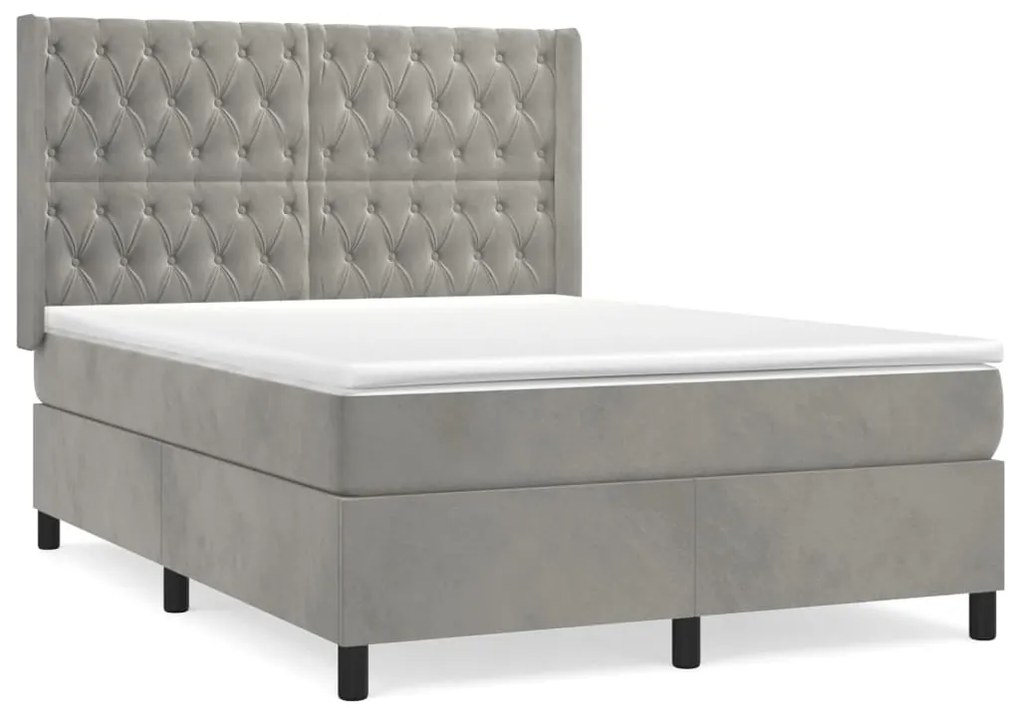 vidaXL Κρεβάτι Boxspring με Στρώμα Ανοιχτό Γκρι 140x190 εκ. Βελούδινο