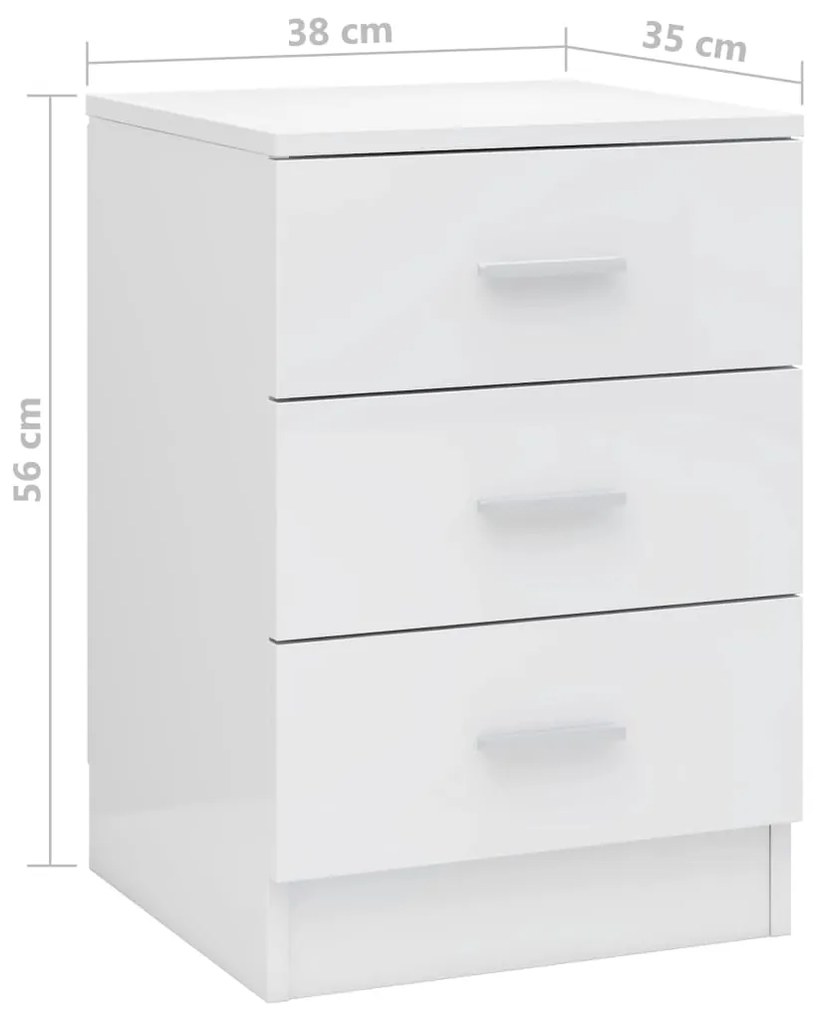 vidaXL Κομοδίνο Γυαλιστερό Λευκό 38 x 35 x 56 εκ. από Μοριοσανίδα
