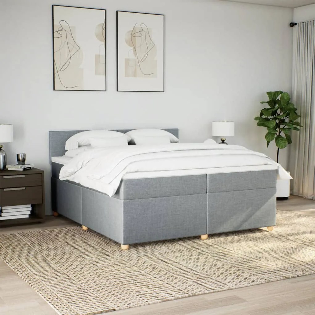 vidaXL Κρεβάτι Boxspring με Στρώμα Ανοιχτό Γκρι 200x200 εκ. Υφασμάτινο