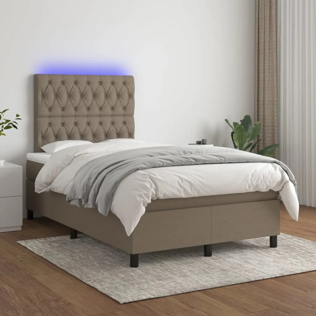 Κρεβάτι Boxspring με Στρώμα &amp; LED Taupe 120x200 εκ. Υφασμάτινο