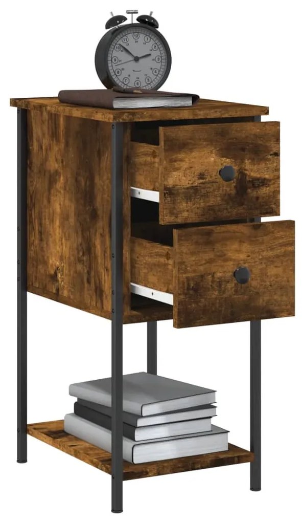 vidaXL Κομοδίνα 2 Τεμ. Καπνιστή Δρυς 32x42x70 εκ. Επεξεργασμένο Ξύλο